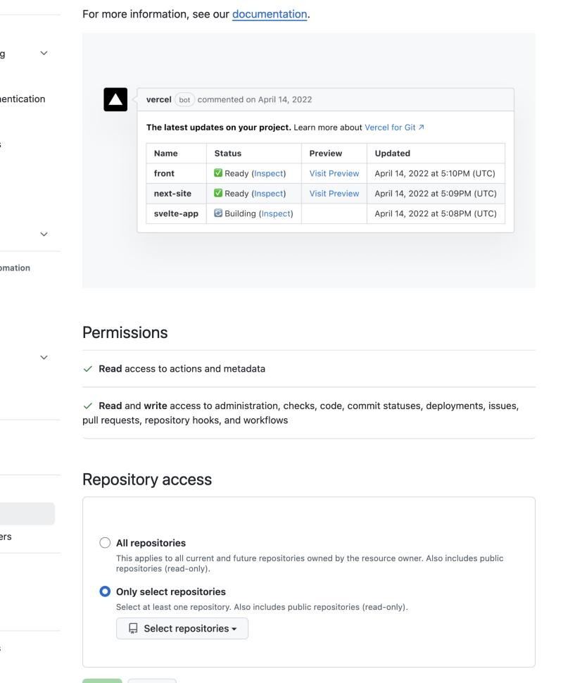 Repository access 改選 Only select repositories，出現 Select repositories 按鈕