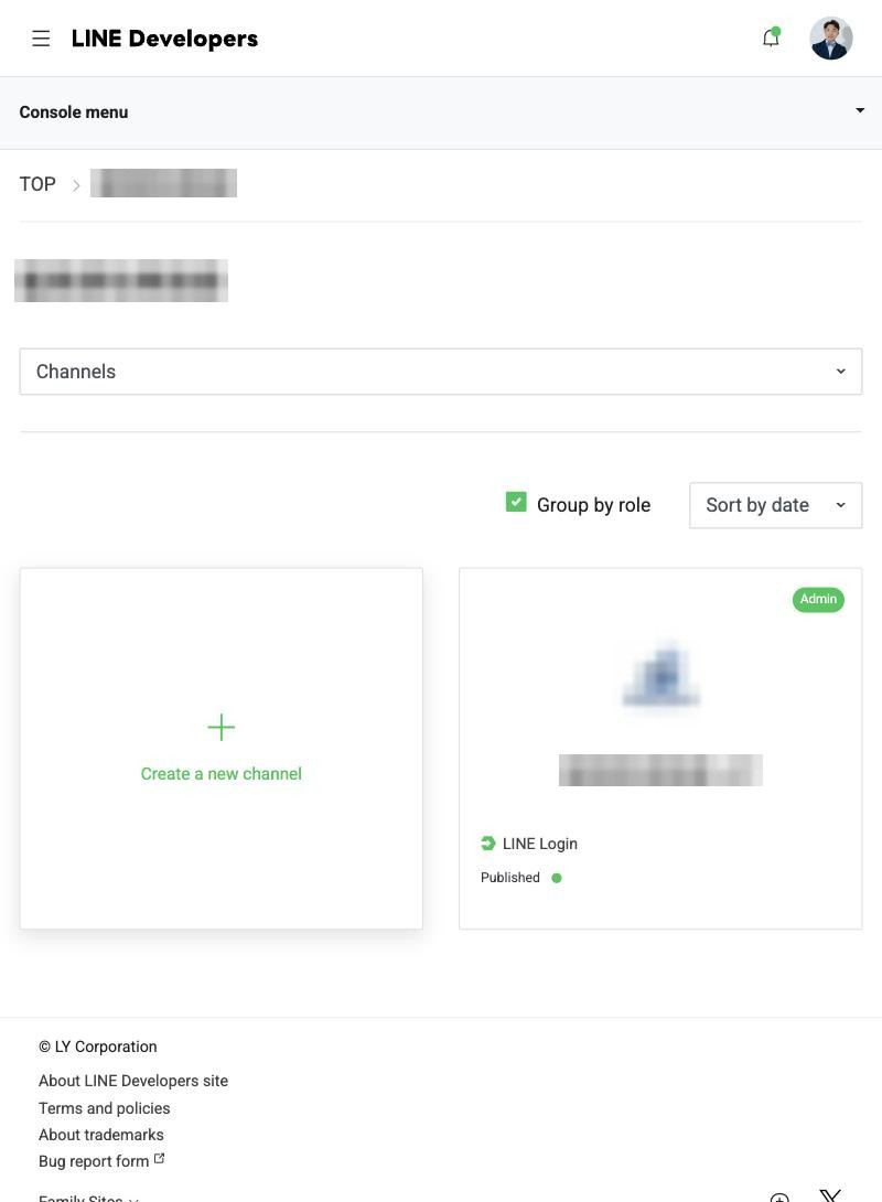 範例 Provider 下只有一個 LINE Login channel