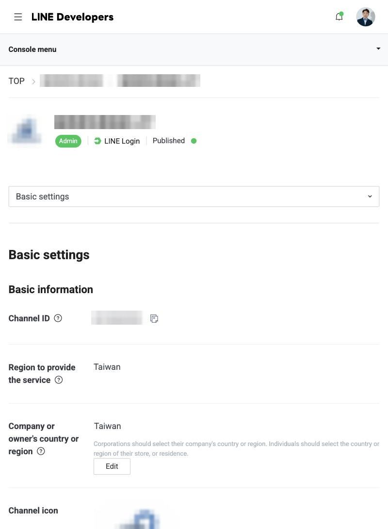 LINE Login channel，Basic settings，Channel ID