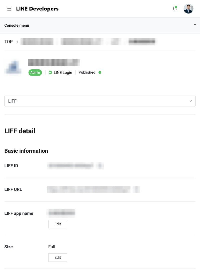 LIFF detail：LIFF ID、LIFF URL