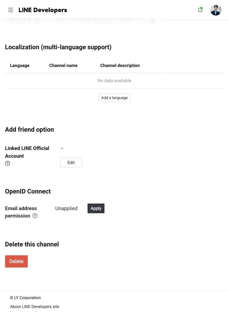 Basic settings 下方 Linked LINE Official Account 顯示 –（未連結）