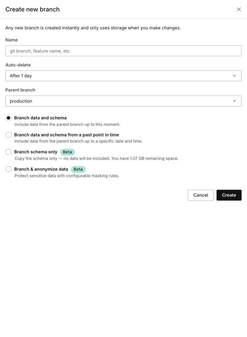 Create new branch 對話框，Auto-delete 預設 After 1 day