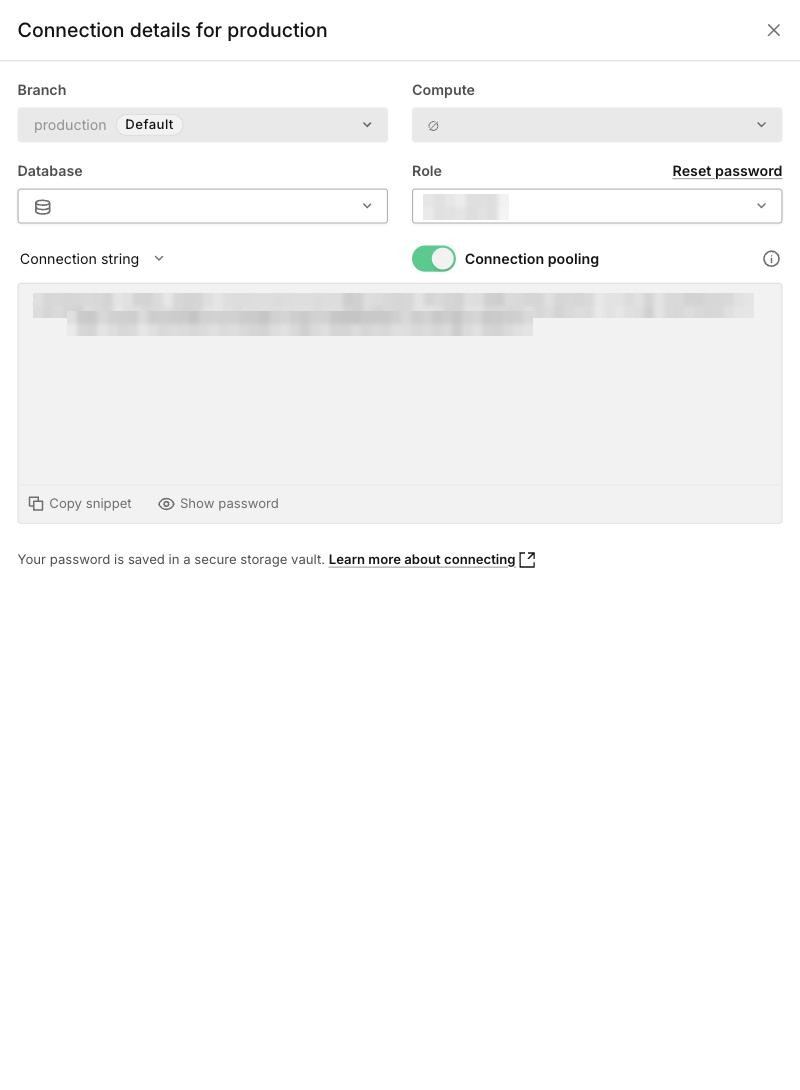 Connection details，Connection pooling 開啟，主機名稱含 -pooler