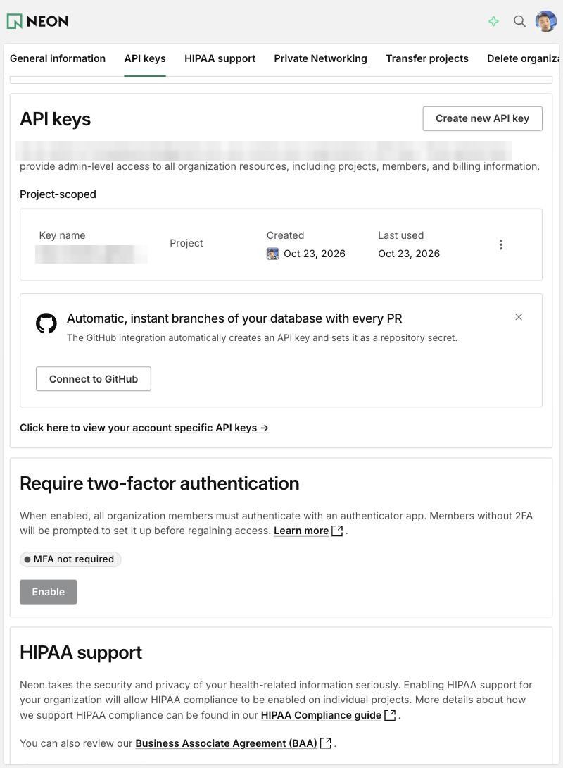 組織設定 API keys 頁