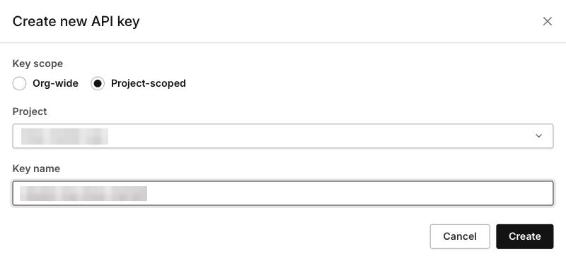Create new API key：Key scope 選 Project-scoped