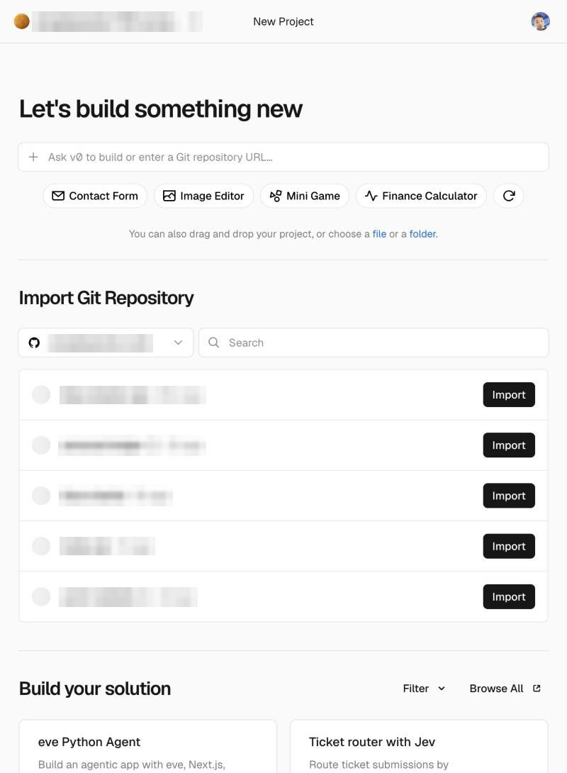 Vercel New Project 頁，Import Git Repository 清單